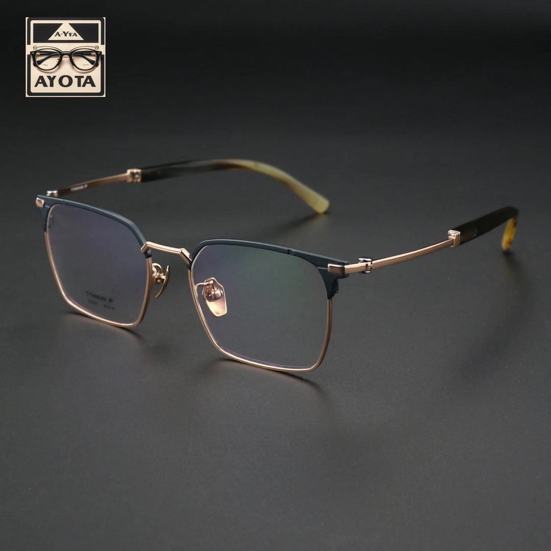 Hewei Unisex Full Rim Square Horn Temple Tip Titanium Eyeglasses 41849