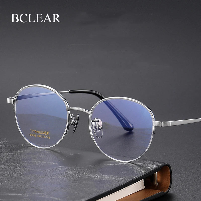 Bclear Unisex Semi Rim Round Titanium Eyeglasses 86682 Semi Rim Bclear