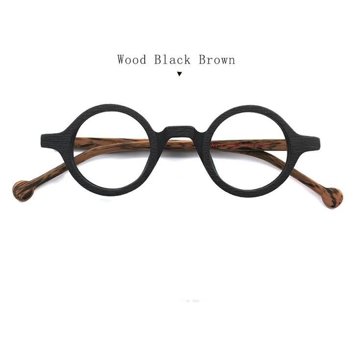 Hdcrafter Unisex Full Rim Round Small Acetate Eyeglasses A916 Full Rim Hdcrafter Eyeglasses Wood-Black-Brown