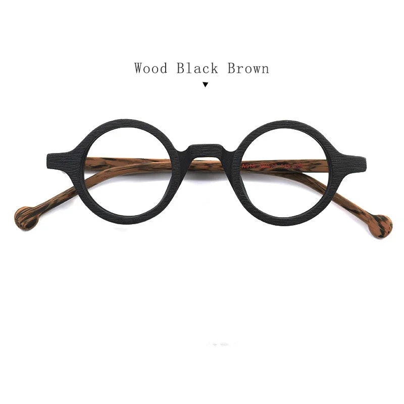 Hdcrafter Unisex Full Rim Round Small Acetate Eyeglasses A916 Full Rim Hdcrafter Eyeglasses Wood-Black-Brown