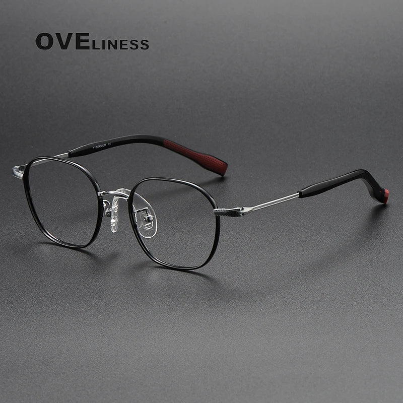 Oveliness Unisex Youth's Full Rim Polygon Titanium Eyeglasses O80941 Full Rim Oveliness black silver