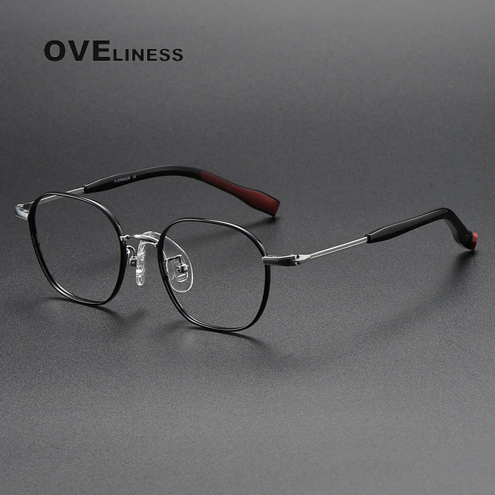 Oveliness Unisex Youth's Full Rim Polygon Titanium Eyeglasses O80941 Full Rim Oveliness black silver