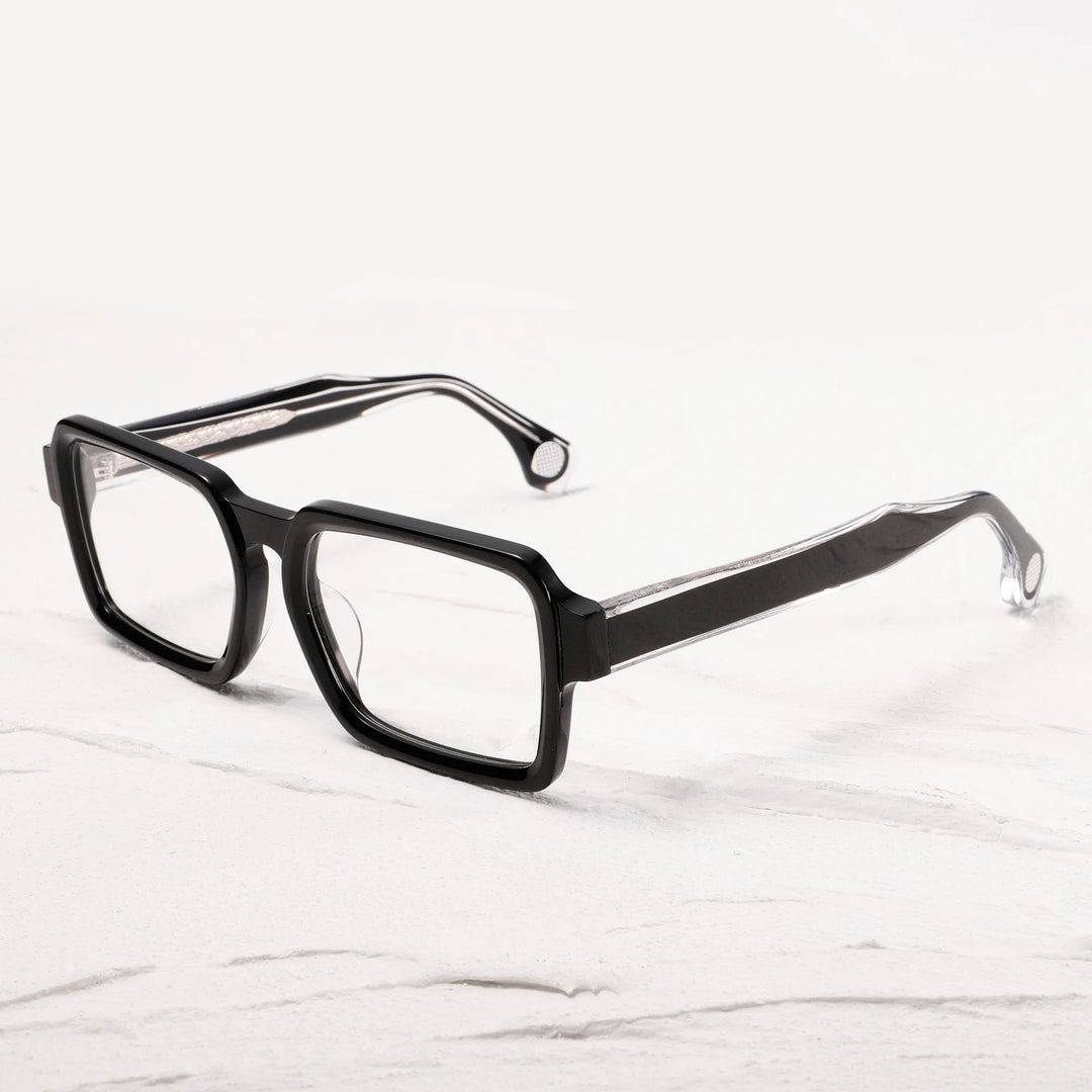 Black Mask Unisex Full Rim Square Thick Acetate Eyeglasses 21378 Full Rim Black Mask