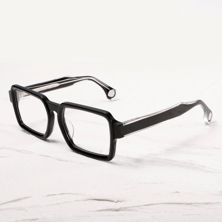 Black Mask Unisex Full Rim Square Thick Acetate Eyeglasses 21378 Full Rim Black Mask