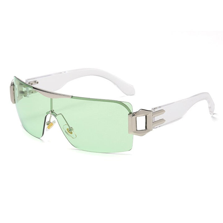 CCSpace Unisex Rimless Oversized Square Tr 90 One Lens UV400 Sunglasses 56326 Sunglasses CCspace Sunglasses C3SilverGreen  