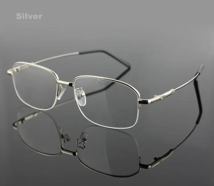 Brightzone Men's Semi Rim Square Oval Titanium Alloy Eyeglasses 714556 Semi Rim Brightzone Silver