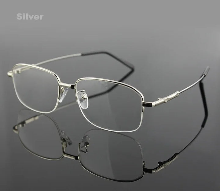 Brightzone Men's Semi Rim Square Oval Titanium Alloy Eyeglasses 714556 Semi Rim Brightzone Silver