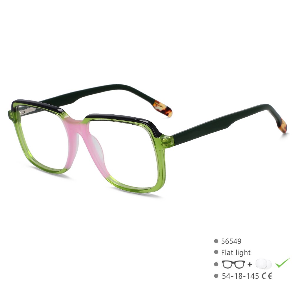 CCspace Unisex Full Rim Square Acetate Eyeglasses 56549 Full Rim CCspace C3BlackGreen
