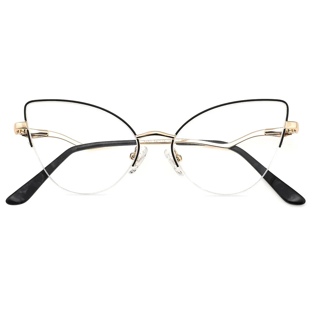 Laoyehui Women's Semi Rim Oval Cat Eye Alloy Reading Glasses L8451 Reading Glasses Laoyehui
