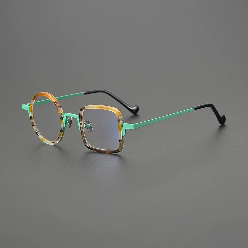 Gatenac Unisex Full Rim Round Square Titanium Acetate Eyeglasses G1528 Full Rim Gatenac Green