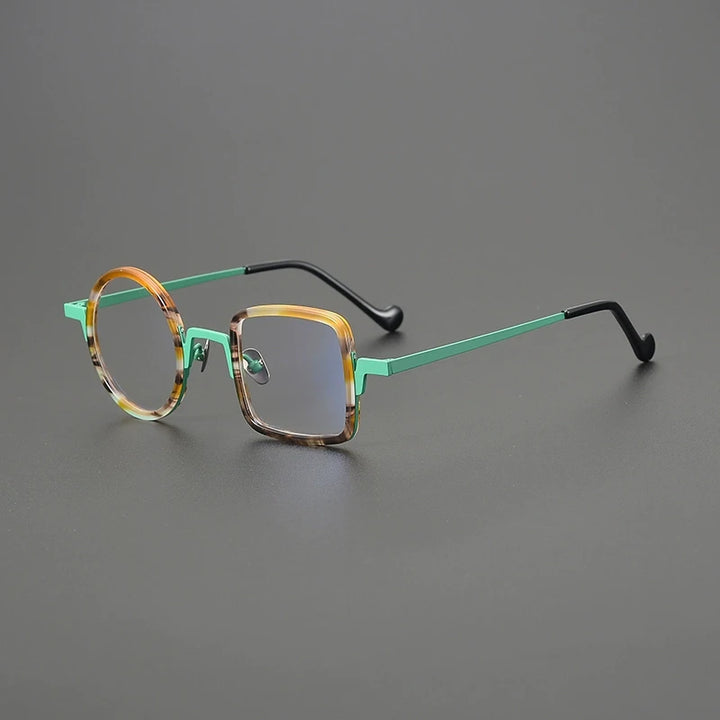 Gatenac Unisex Full Rim Round Square Titanium Acetate Eyeglasses G1528 Full Rim Gatenac Green
