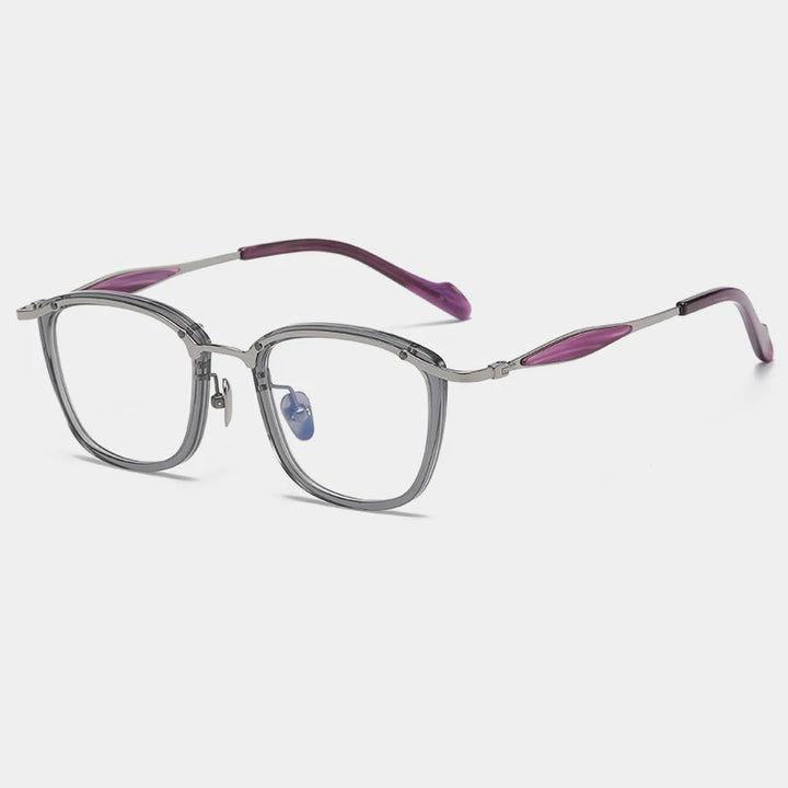 Gatenac Unisex Full Rim Square Acetate Titanium Eyeglasses Gxyj1157 Full Rim Gatenac Gray Silver