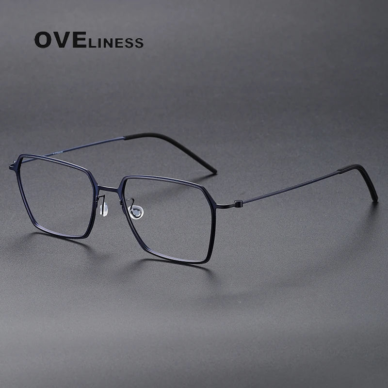 Oveliness Unisex Full RIm Polygon Screwless Titanium Eyeglasses 5514 Full Rim Oveliness blue