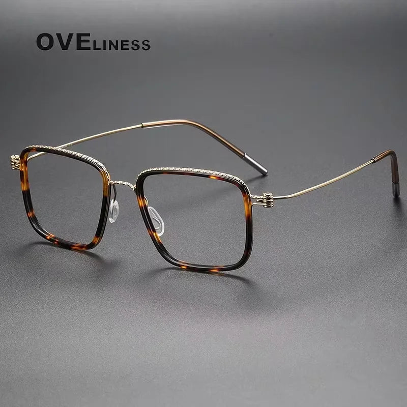 Oveliness Unisex Full Rim Square Acetate Titanium Eyeglasses 80899