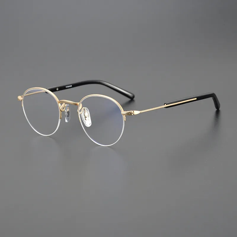 Black Mask Unisex Semi Rim Round Titanium Eyeglasses 110gms Semi Rim Black Mask Gold-Black
