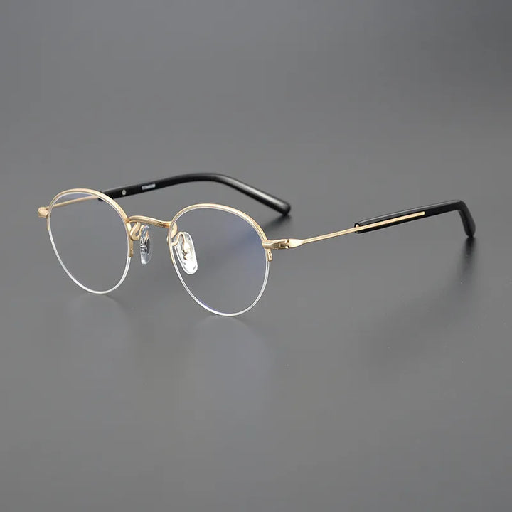 Black Mask Unisex Semi Rim Round Titanium Eyeglasses 110gms Semi Rim Black Mask Gold-Black