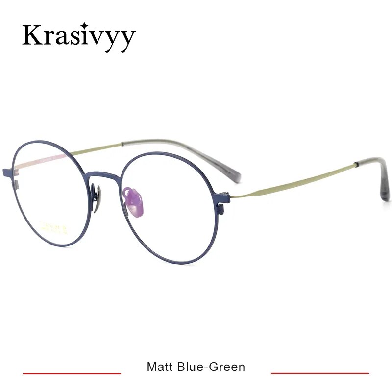 Krasivyy Men's Full Rim Round Titanium Eyeglasses Hm5002 Full Rim Krasivyy Matt Blue Green CN 