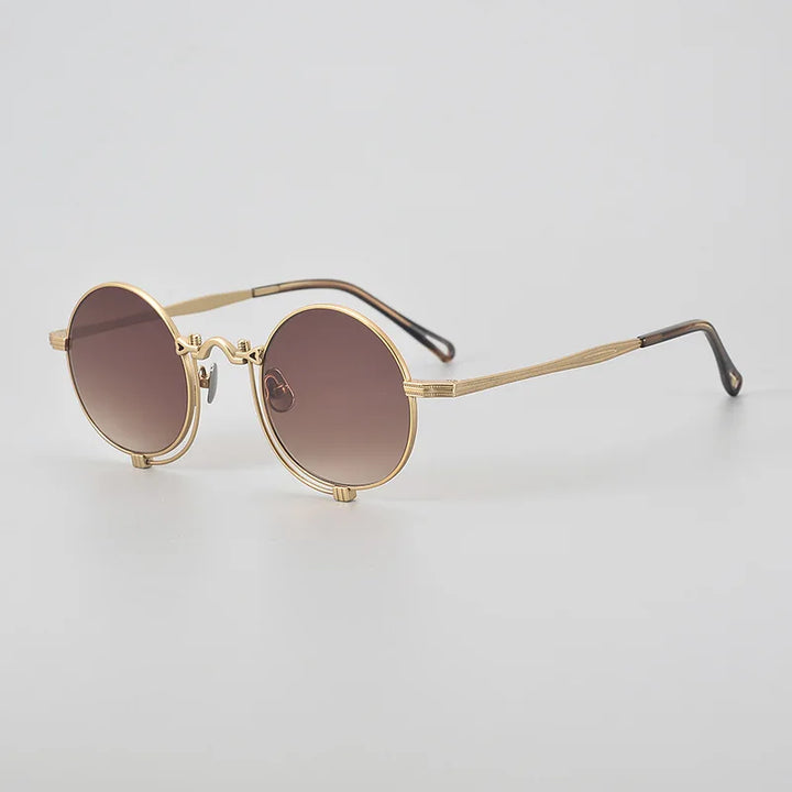 Black Mask Unisex Full Rim Round Titanium Polarized Sunglasses 10601 Sunglasses Black Mask Gold As Shown