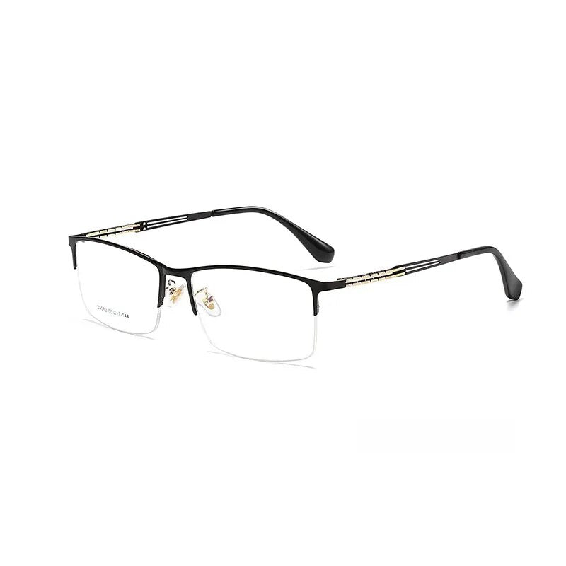 Yimaruili Men's Semi Rim Big Square Alloy Eyeglasses 34082 Semi Rim Yimaruili Eyeglasses Black Gold
