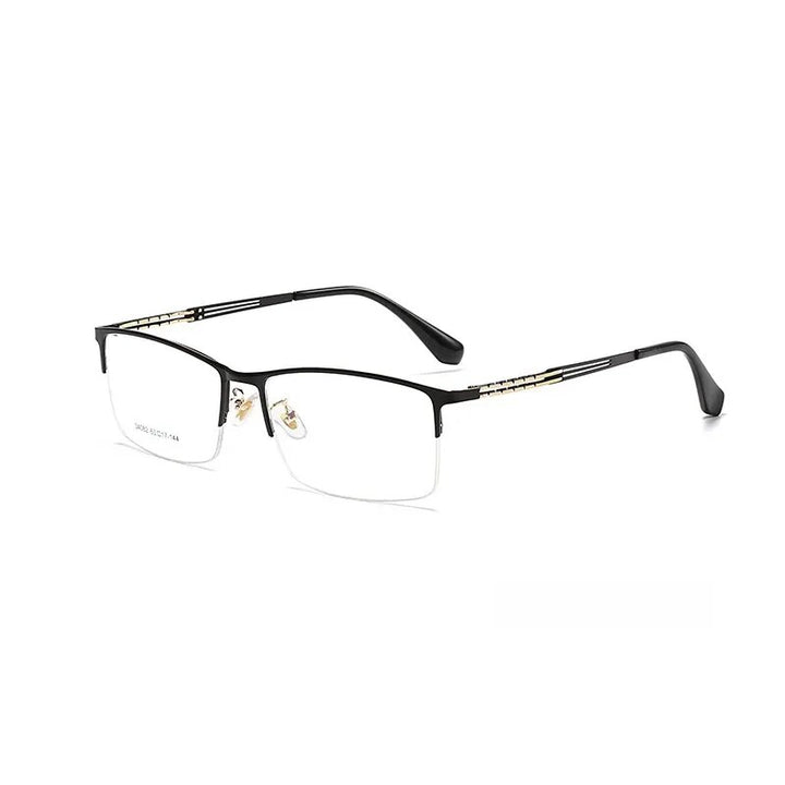 Yimaruili Men's Semi Rim Big Square Alloy Eyeglasses 34082 Semi Rim Yimaruili Eyeglasses Black Gold  