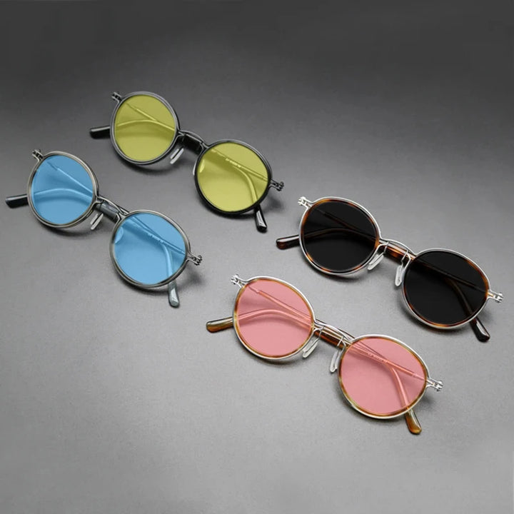 Gatenac Unisex Full Rim Round Polarized Acetate Titanium Sunglasses Mo10 Sunglasses Gatenac