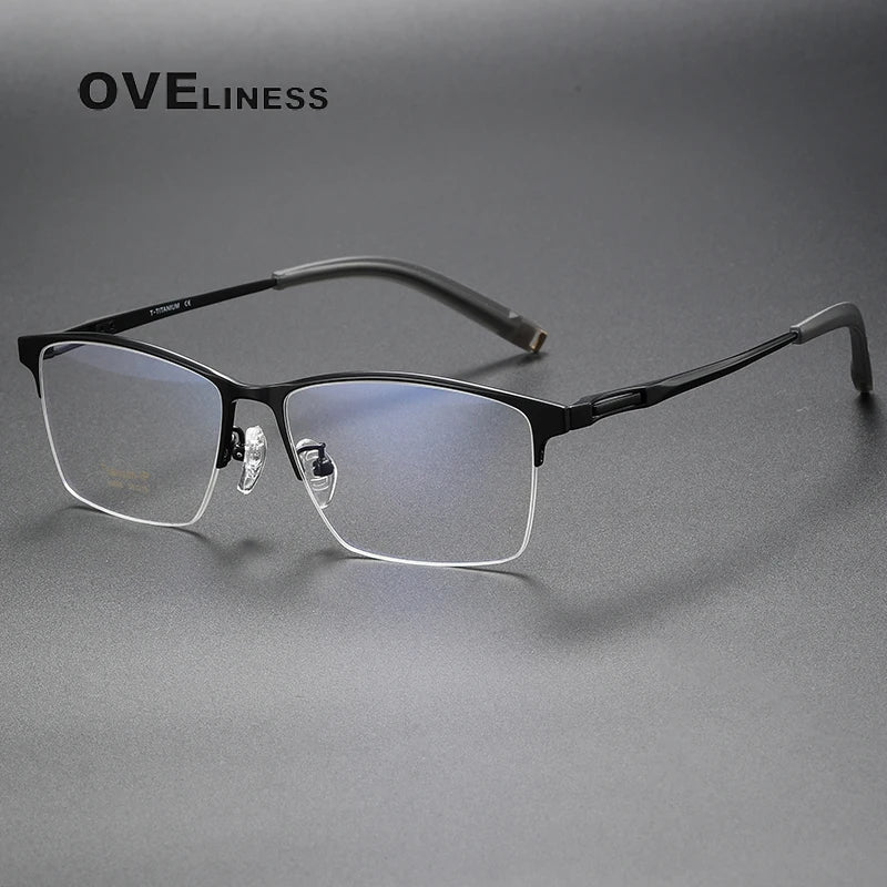 Oveliness Men's Semi Rim Square Titanium Eyeglasses 80880 Semi Rim Oveliness black