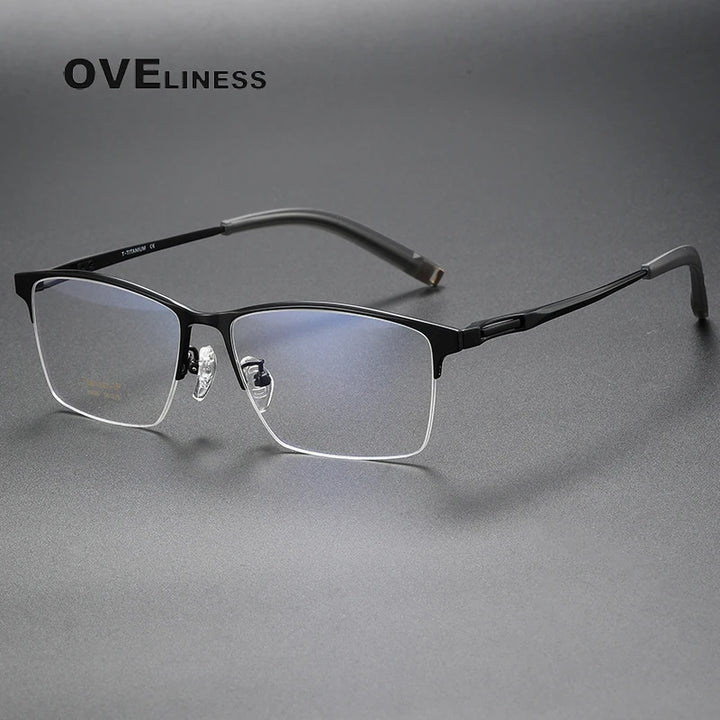 Oveliness Men's Semi Rim Square Titanium Eyeglasses 80880 Semi Rim Oveliness black