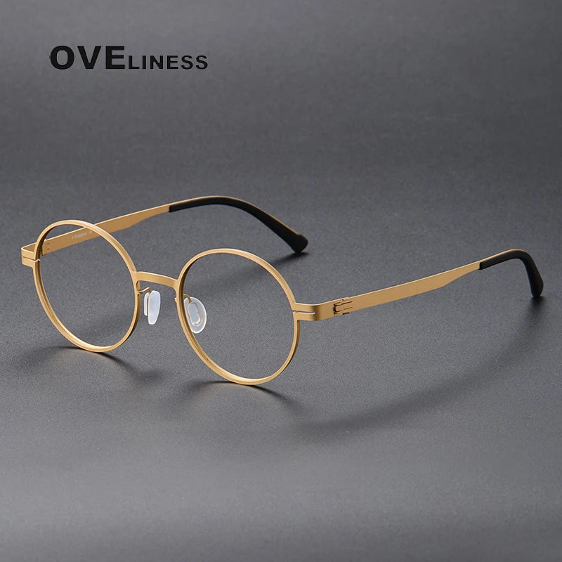 Oveliness Unisex Full Rim Round Screwless Titanium Eyeglasses 80996 Full Rim Oveliness gold