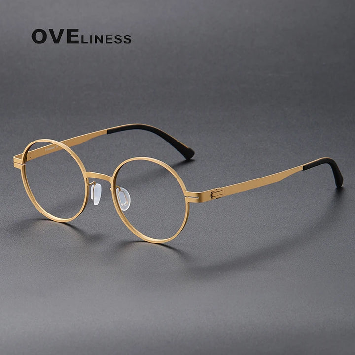 Oveliness Unisex Full Rim Round Screwless Titanium Eyeglasses 80996 Full Rim Oveliness gold