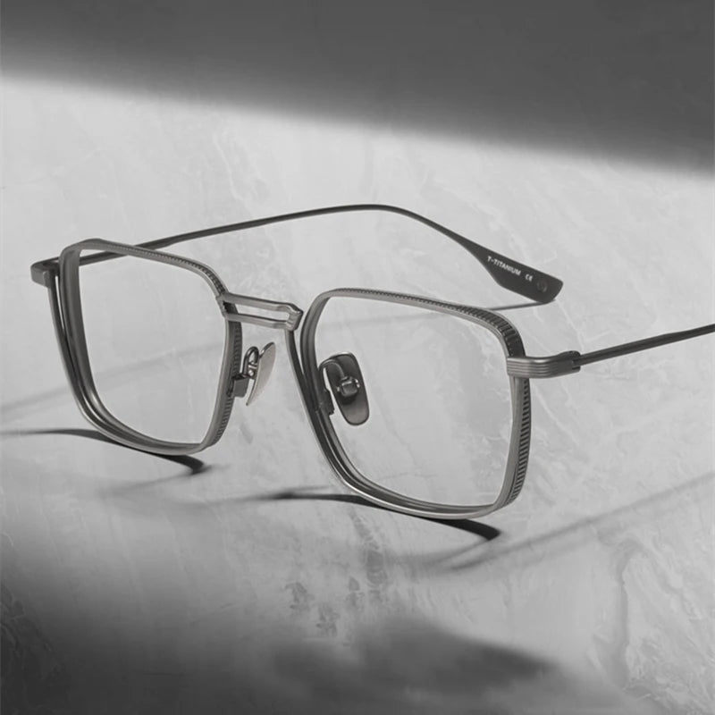 Black Mask Unisex Full Rim Square Double Bridge Titanium Eyeglasses 21125