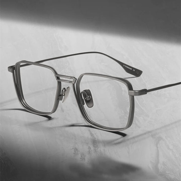 Black Mask Unisex Full Rim Square Double Bridge Titanium Eyeglasses 21125