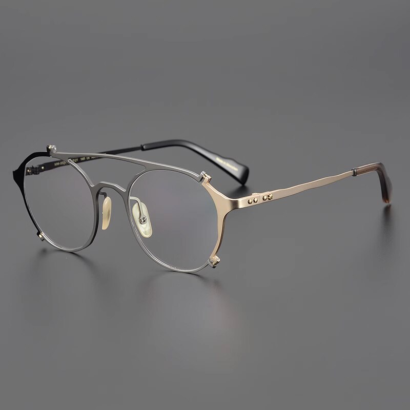 Gatenac Unisex Full Rim Round Double Bridge Titanium Eyeglasses Gxyj1026 Full Rim Gatenac