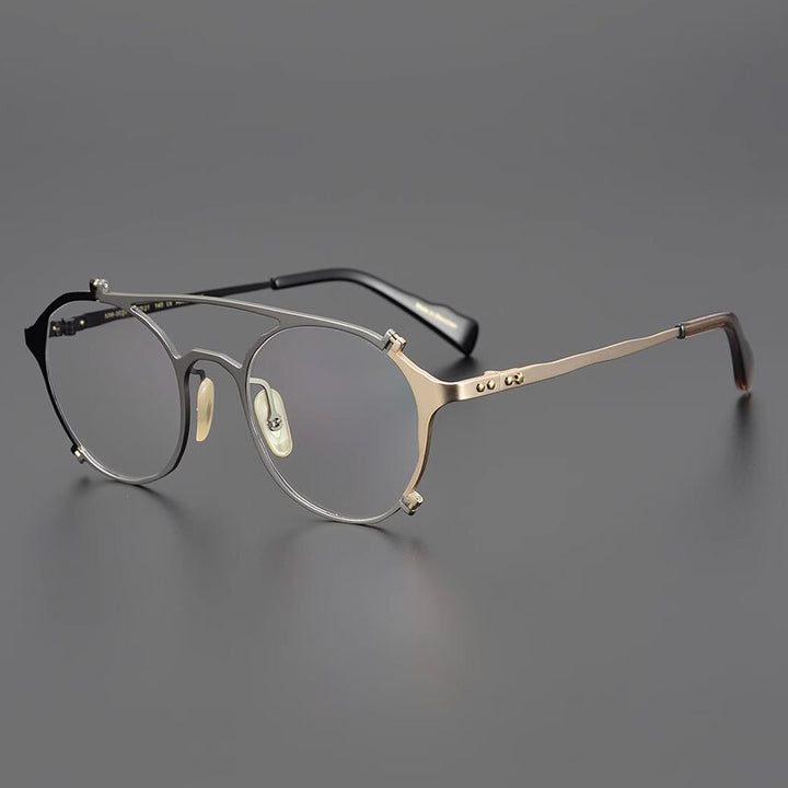 Gatenac Unisex Full Rim Round Double Bridge Titanium Eyeglasses Gxyj1026 Full Rim Gatenac