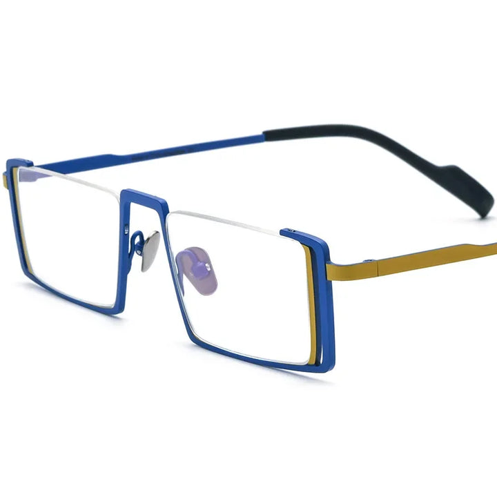 Hewei Unisex Semi Rim Irregular Square Titanium Eyeglasses 185780
