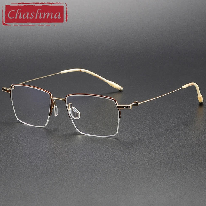 Chashma Ottica Women's Semi Rim Square Titanium Eyeglasses 22311 Semi Rim Chashma Ottica Brown Gold