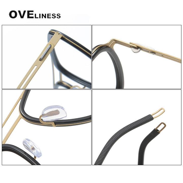 Oveliness Unisex Full Rim Square Double Bridge Titanium Eyeglasses 8202311 Full Rim Oveliness