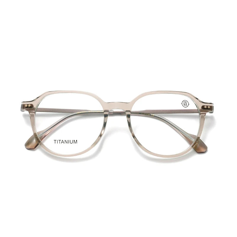 Nobler Unisex Full Rim Flat Top Round Acetate Titanium Eyeglasses 39698