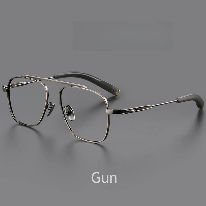 KatKani Men's Full Rim Double Bridge Square Titanium Eyeglasses 105 Full Rim KatKani Eyeglasses GUN  