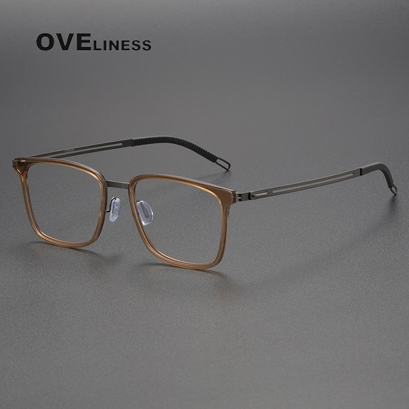 Oveliness Unisex Full Rim Square Screwless Titanium Eyeglasses 8202305 Full Rim Oveliness brown gun