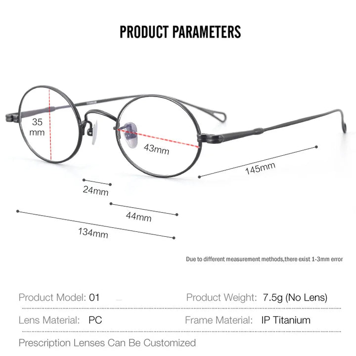 Muzz Unisex Full Rim Small Round Titanium Eyeglasses Mu01 Full Rim Muzz