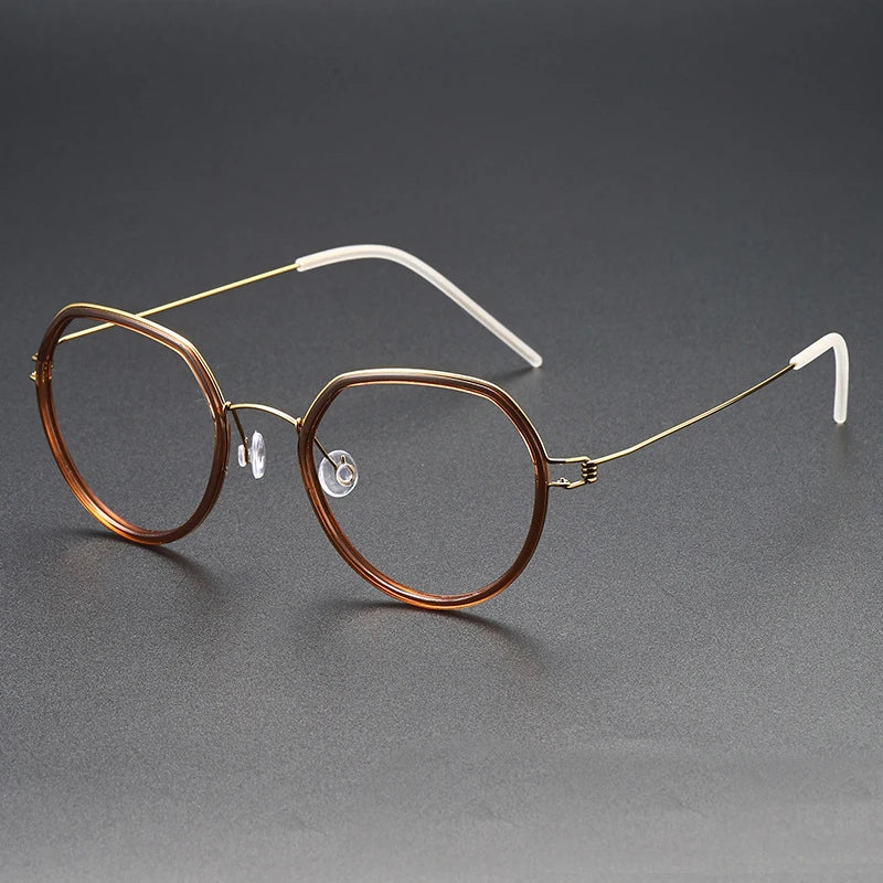Black Mask Women's Full Rim Polygon Titanium Acetate Eyeglasses Bm6612 Full Rim Black Mask Tawny-Gold