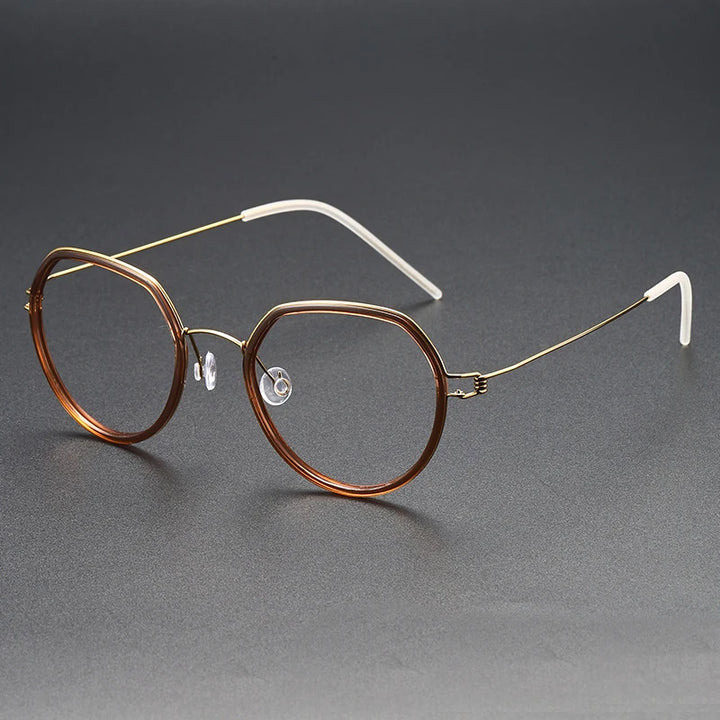 Black Mask Women's Full Rim Polygon Titanium Acetate Eyeglasses Bm6612 Full Rim Black Mask Tawny-Gold