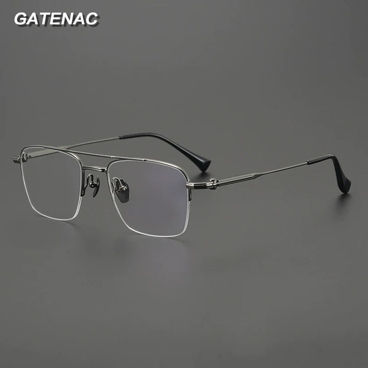 Gatenac Unisex Semi Rim Big Square Double Bridge Titanium Eyeglasses G4011