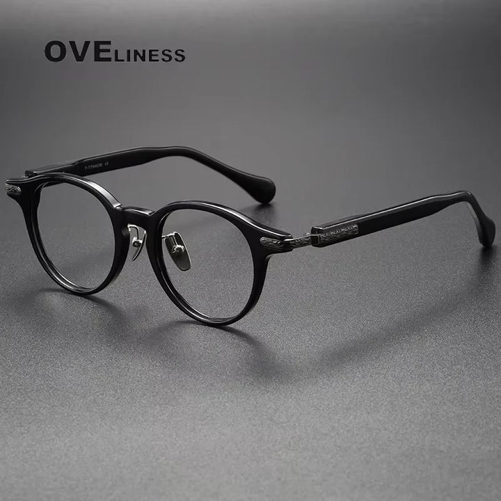 Oveliness Unisex Full Rim Round Oval Acetate Titanium Eyeglasses 80853 Full Rim Oveliness black gun