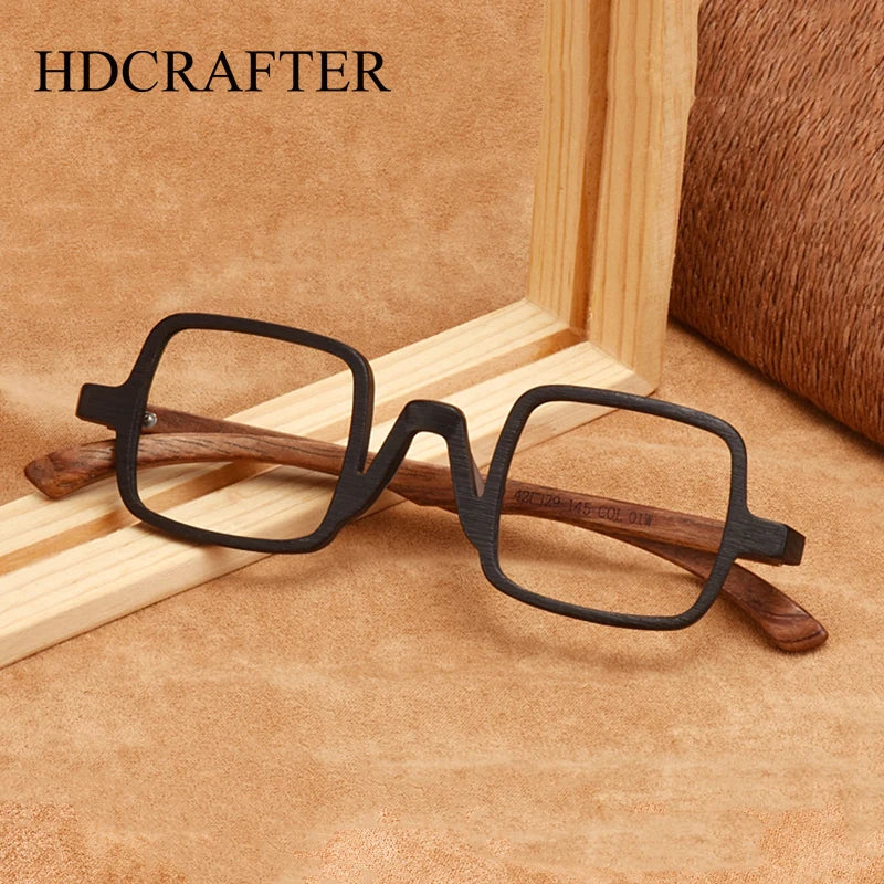 Hdcrafter Unisex Full Rim Small Square Wood Eyeglasses 5600 Full Rim Hdcrafter Eyeglasses   