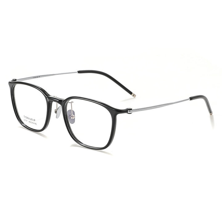 Yimaruili Unisex Full Rim Square Tr 90 Titanium Eyeglasses L9107 Full Rim Yimaruili Eyeglasses Black Silver C1