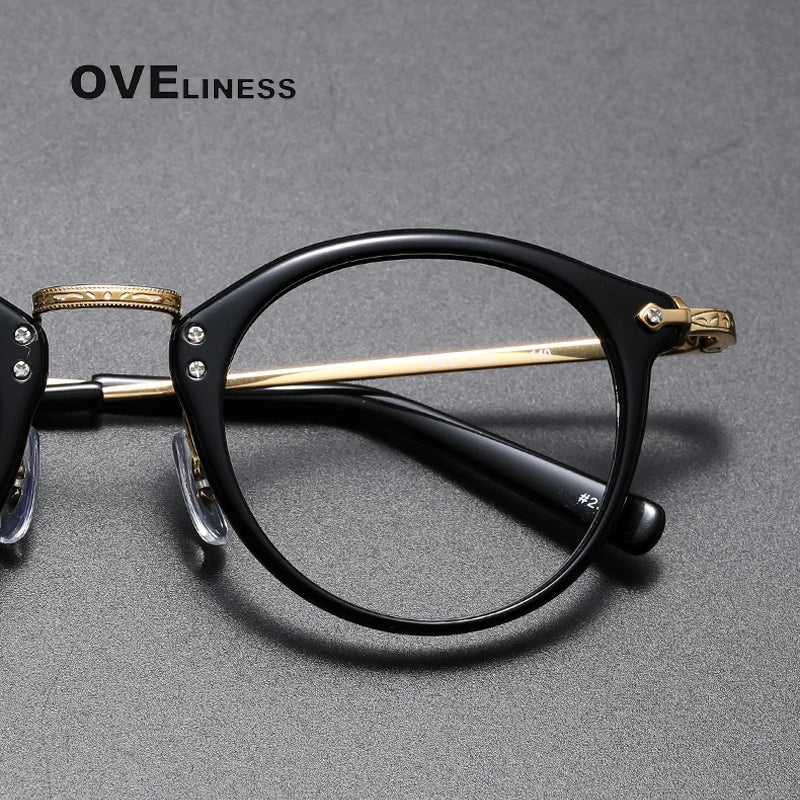Oveliness Unisex Full Rim Round Acetate Titanium Eyeglasses C805 Full Rim Oveliness