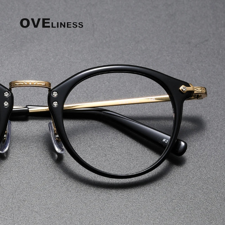 Oveliness Unisex Full Rim Round Acetate Titanium Eyeglasses C805 Full Rim Oveliness