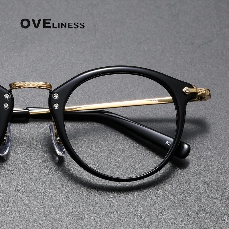 Oveliness Unisex Full Rim Round Acetate Titanium Eyeglasses C805 Full Rim Oveliness   