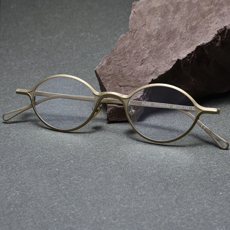 Black Mask Unisex Full Rim Oval Round Titanium Eyeglasses 1039 Full Rim Black Mask Gold